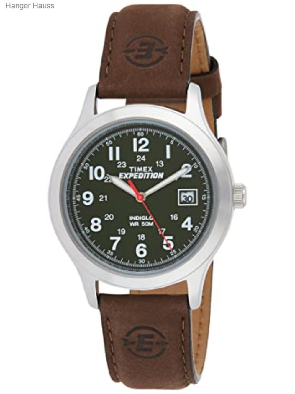 Men's Field Analog Quartz Watch with Genuine Leather Strap, Indiglo Light Up